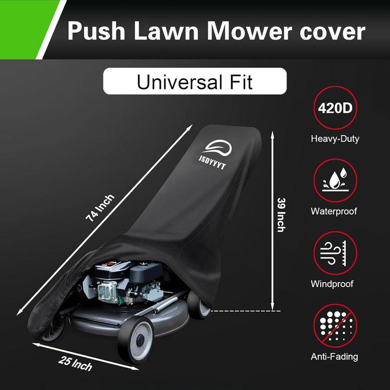 JSDYYYT غطاء جزازة العشب 420D متوافق مع Greenworks و EGO و Craftsman و Husqvarna و Honda والمزيد، مقاوم للماء، يناسب جميع المقاسات مع حبل سحب وحقيبة تخزين للغطاء - Image 2